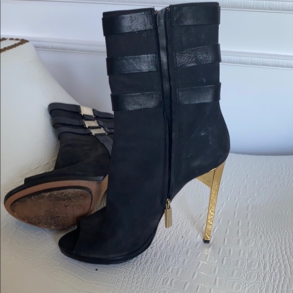 Black Nubuck Platform High Heel Open Toe Bootie - Picture 7 of 7